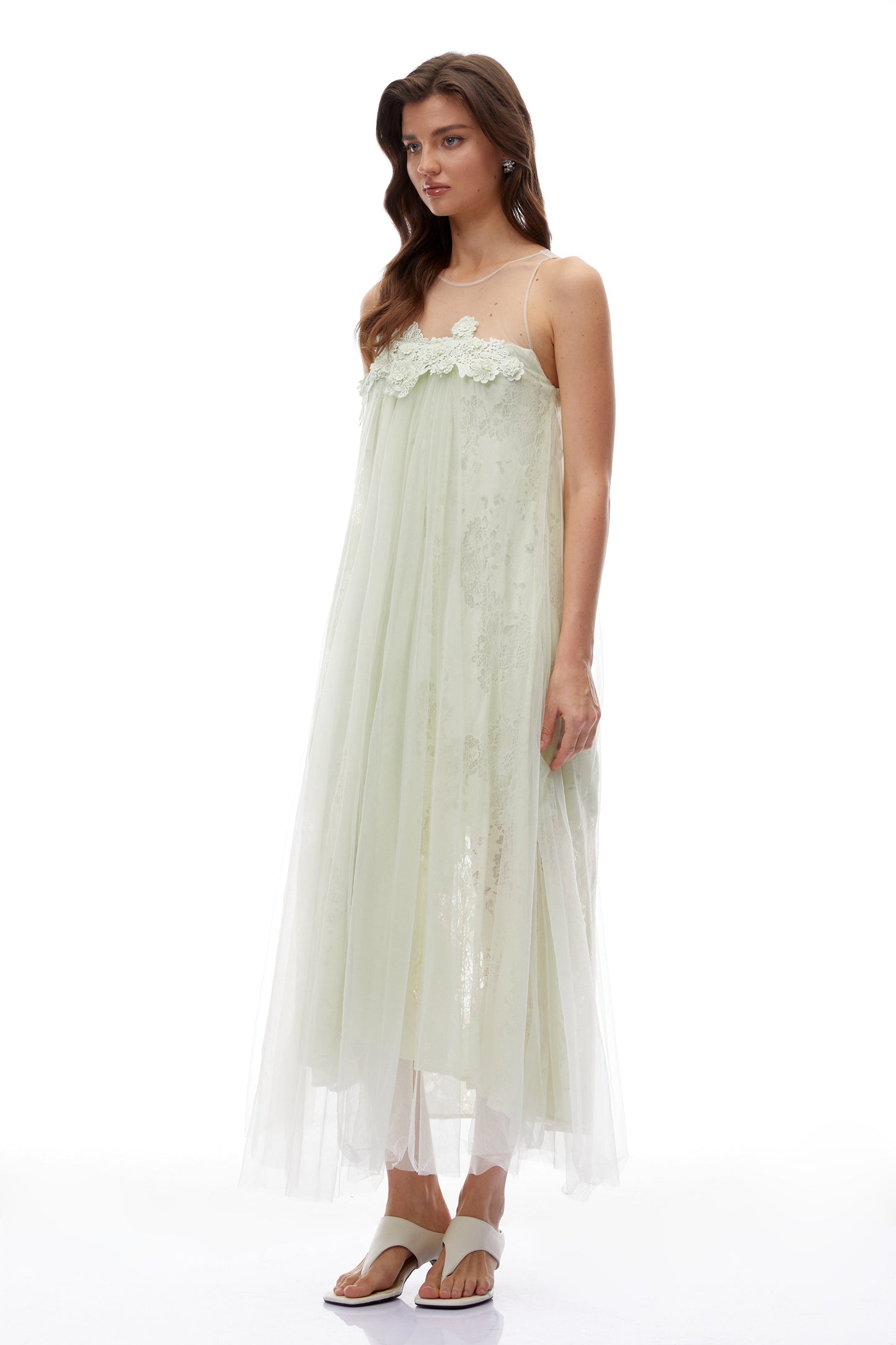 Alice Mint green Floral Embroidered Midi Dress