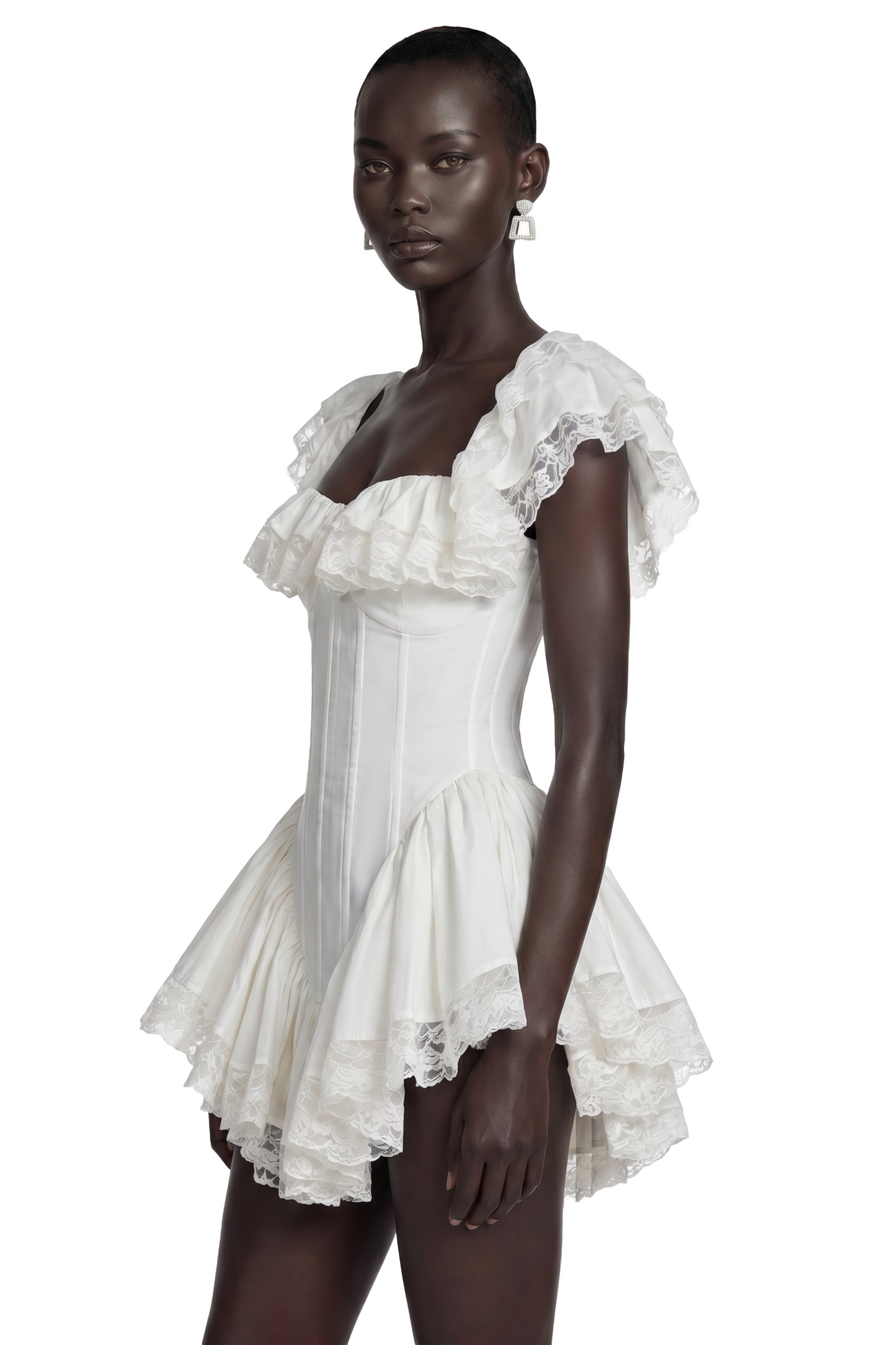 Alice White Ruffled Mini Dress with Lace Trim