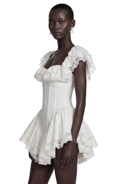 Alice White Ruffled Mini Dress with Lace Trim