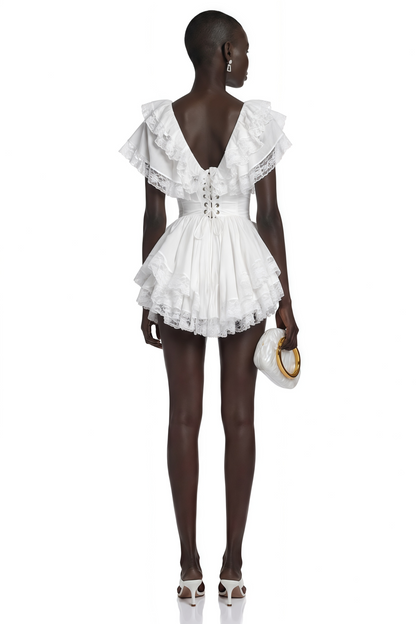 Alice White Ruffled Mini Dress with Lace Trim