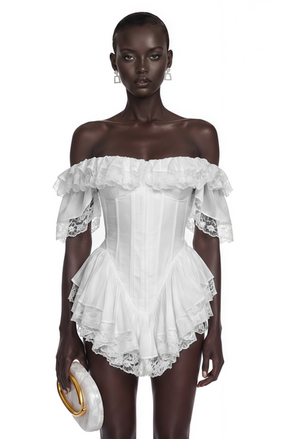 Alice White Ruffled Mini Dress with Lace Trim