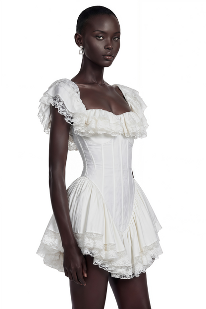 Alice White Ruffled Mini Dress with Lace Trim