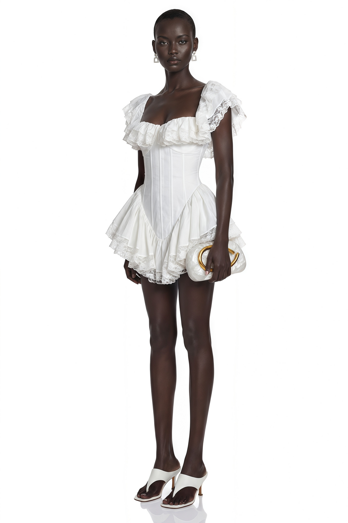 Alice White Ruffled Mini Dress with Lace Trim