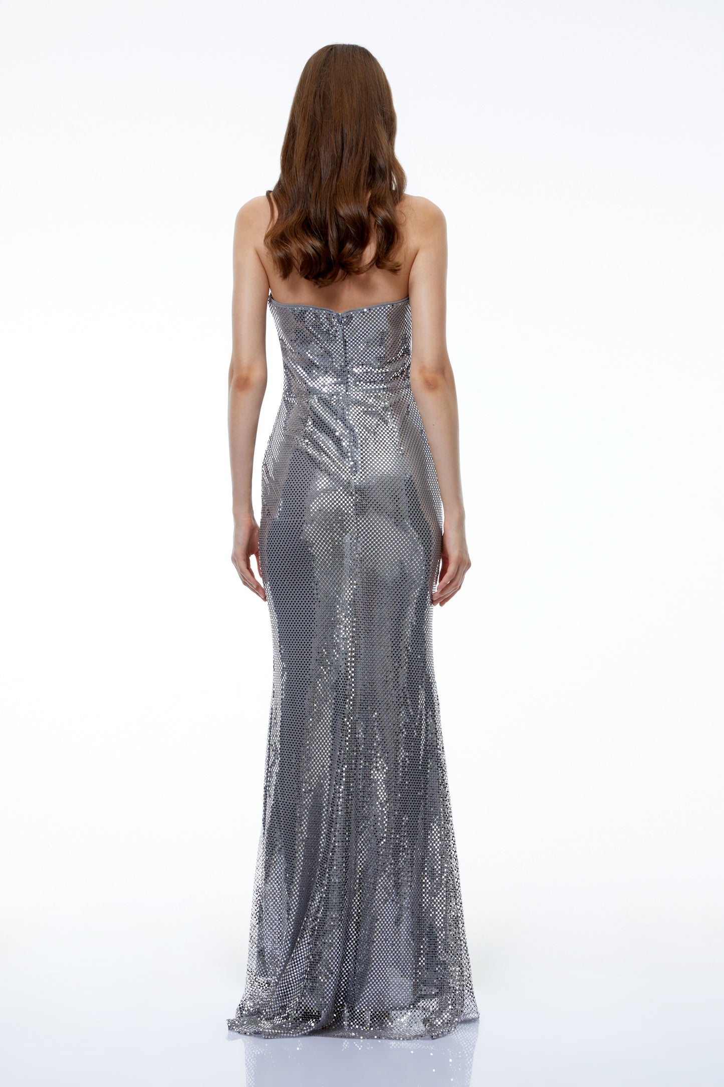 Amaia Silver Off Shoulder Ruched Maxi Dress with Slit