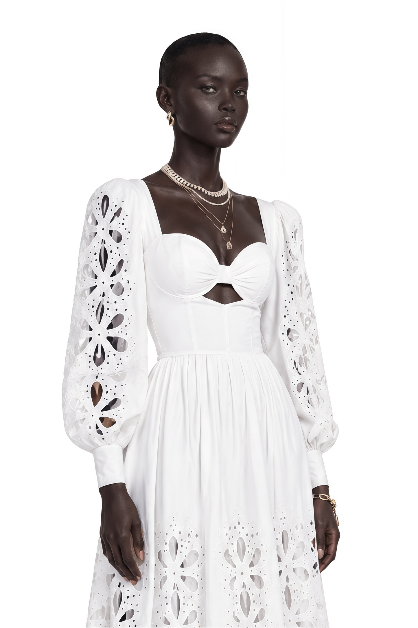 Amandine White Cut-Out Puff Sleeve Maxi Dress