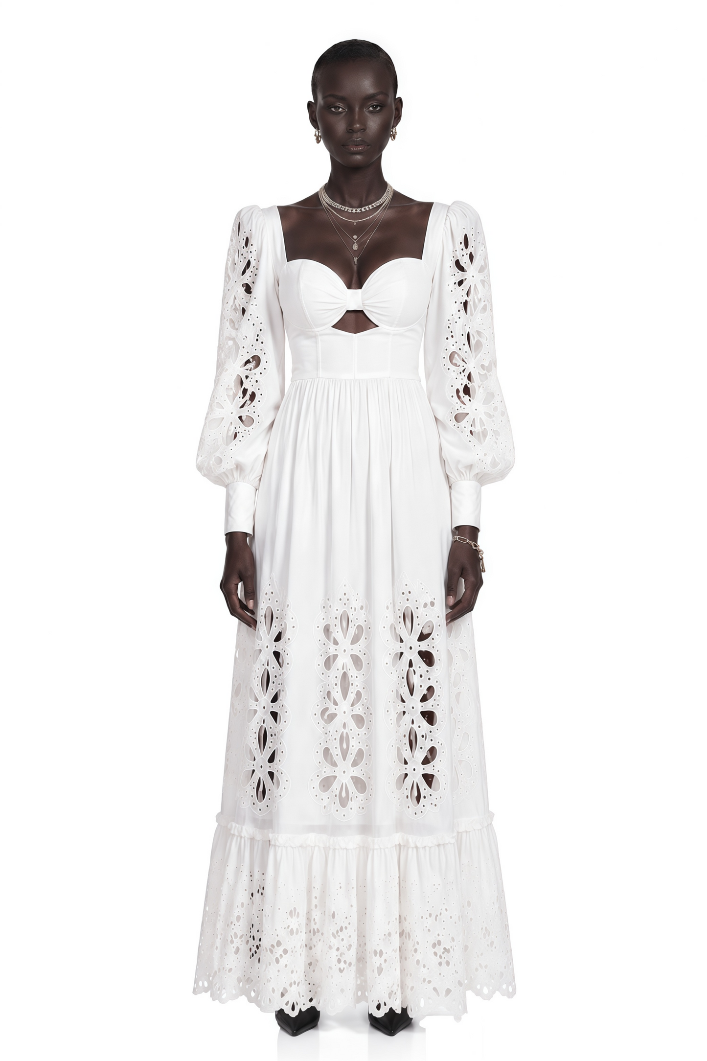 Amandine White Cut-Out Puff Sleeve Maxi Dress