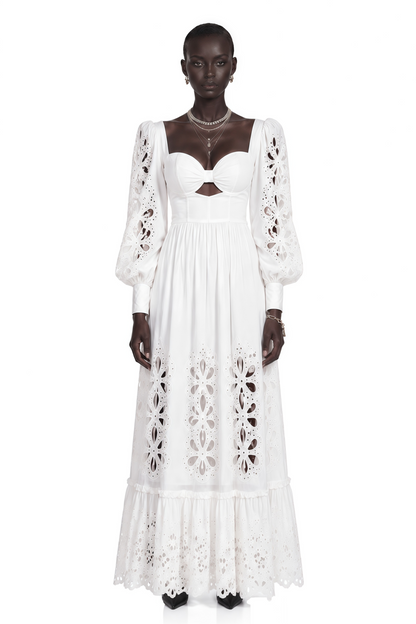 Amandine White Cut-Out Puff Sleeve Maxi Dress