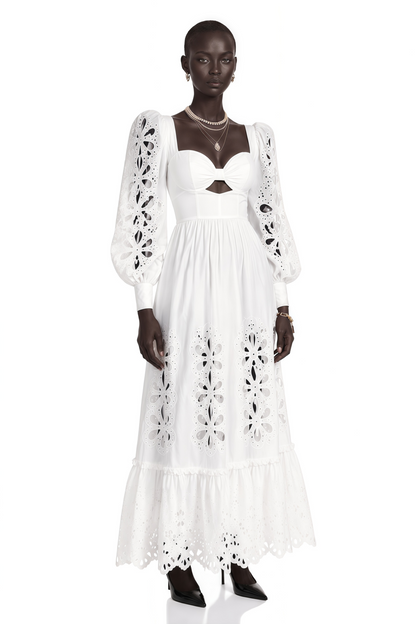Amandine White Cut-Out Puff Sleeve Maxi Dress