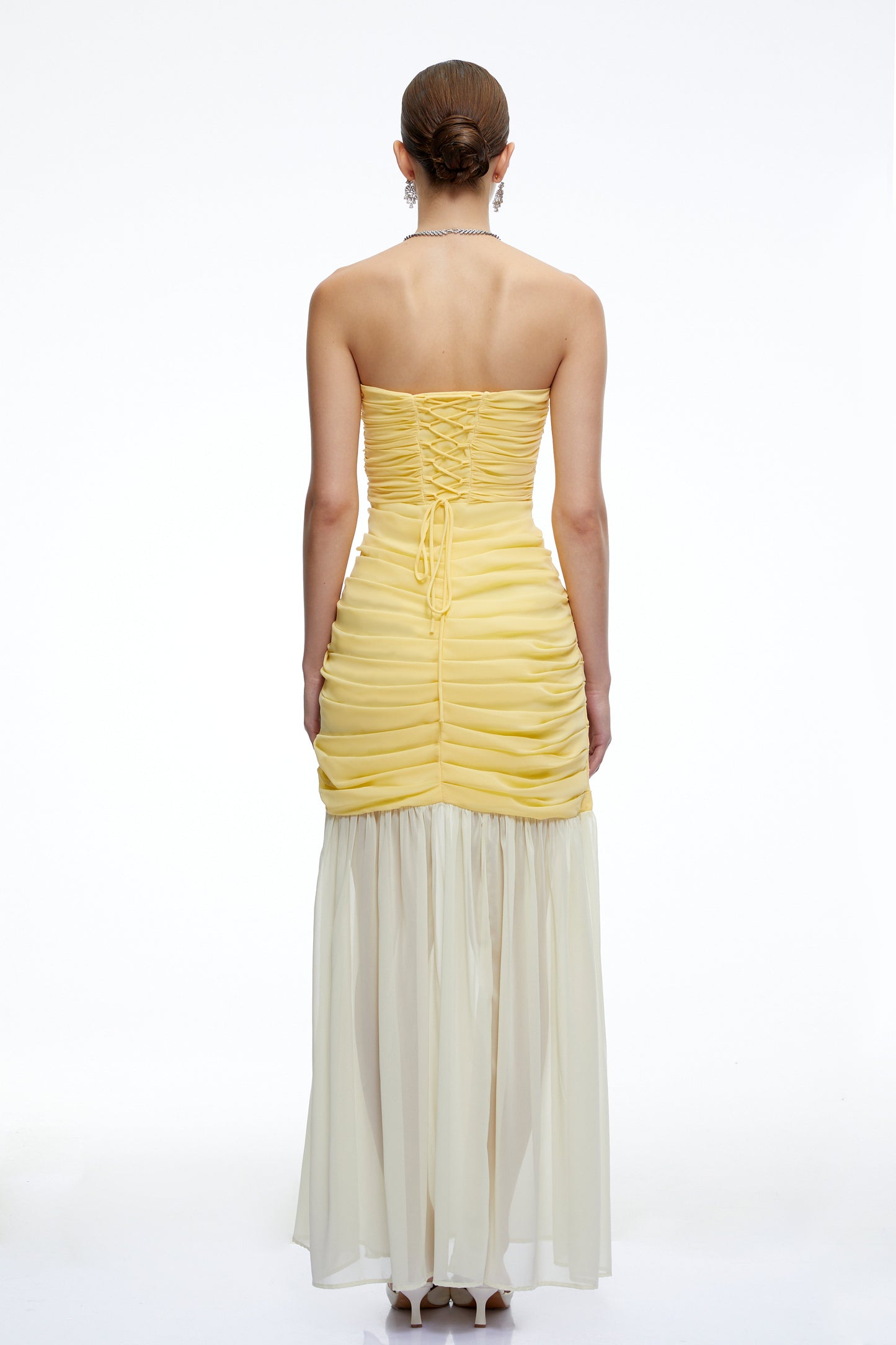 Amandine Yellow Ruched Maxi Dress with Slit