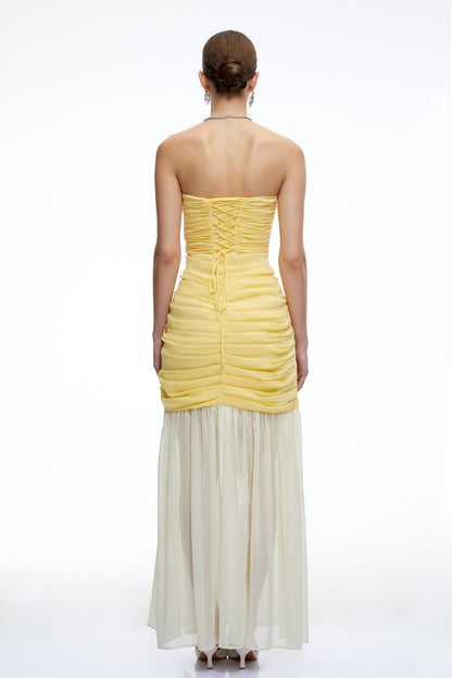 Amandine Yellow Ruched Maxi Dress with Slit