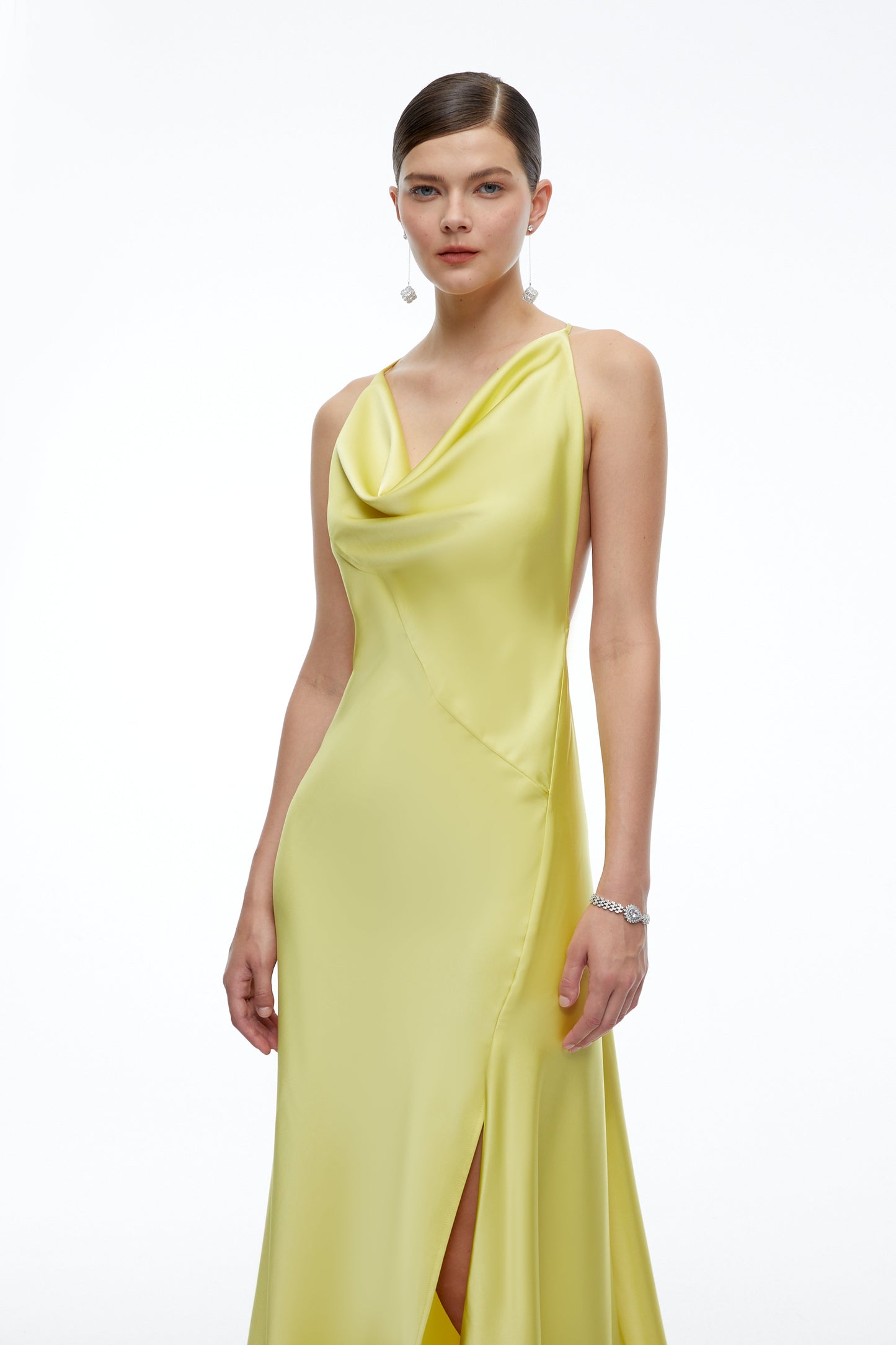 Amara Olive Green Satin Cowl Neck Maxi Dress