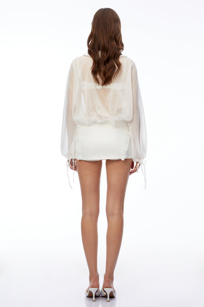 Amara White Mini Dress with Ruffled Trim