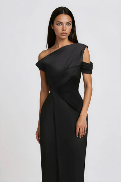 Amarante Black One Shoulder Asymmetrical Midi Dress