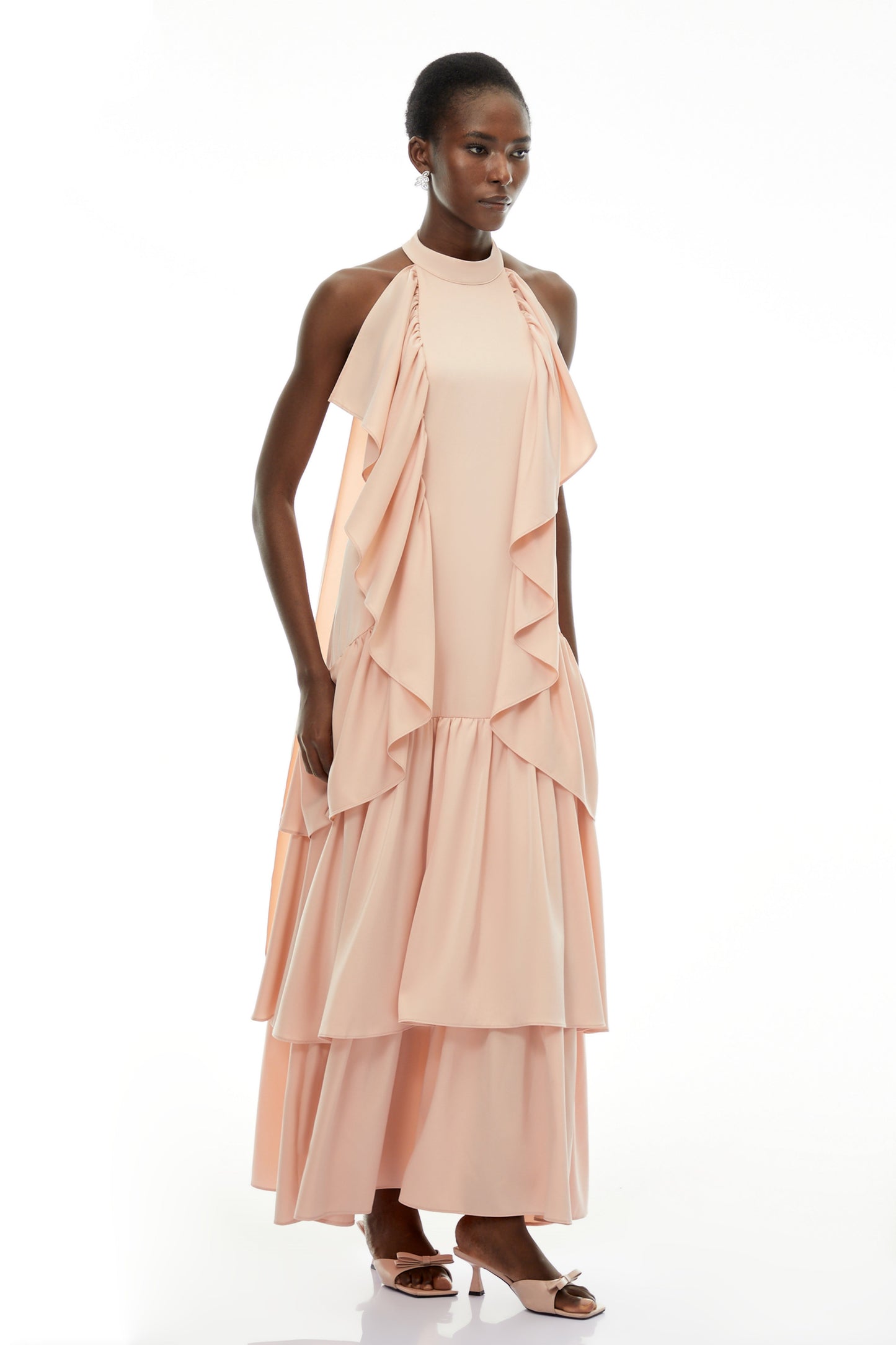 Ambre Pink Ruched Sleeveless Maxi Dress