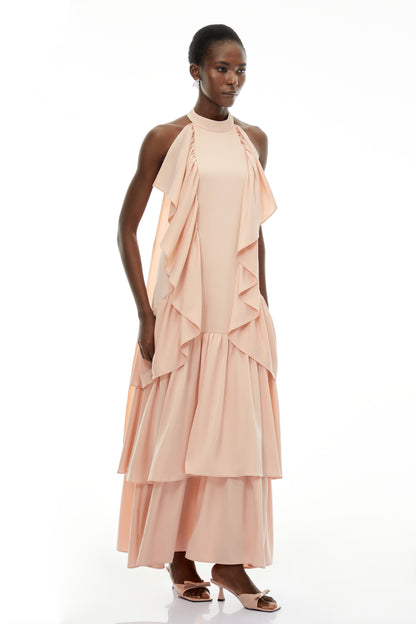 Ambre Pink Ruched Sleeveless Maxi Dress