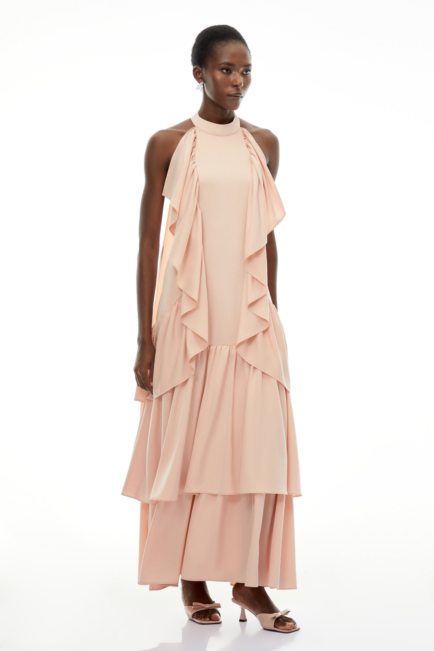 Ambre Pink Ruched Sleeveless Maxi Dress