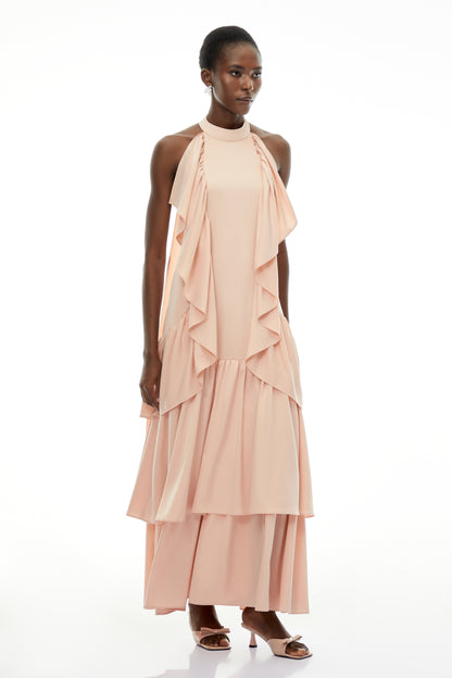 Ambre Pink Ruched Sleeveless Maxi Dress