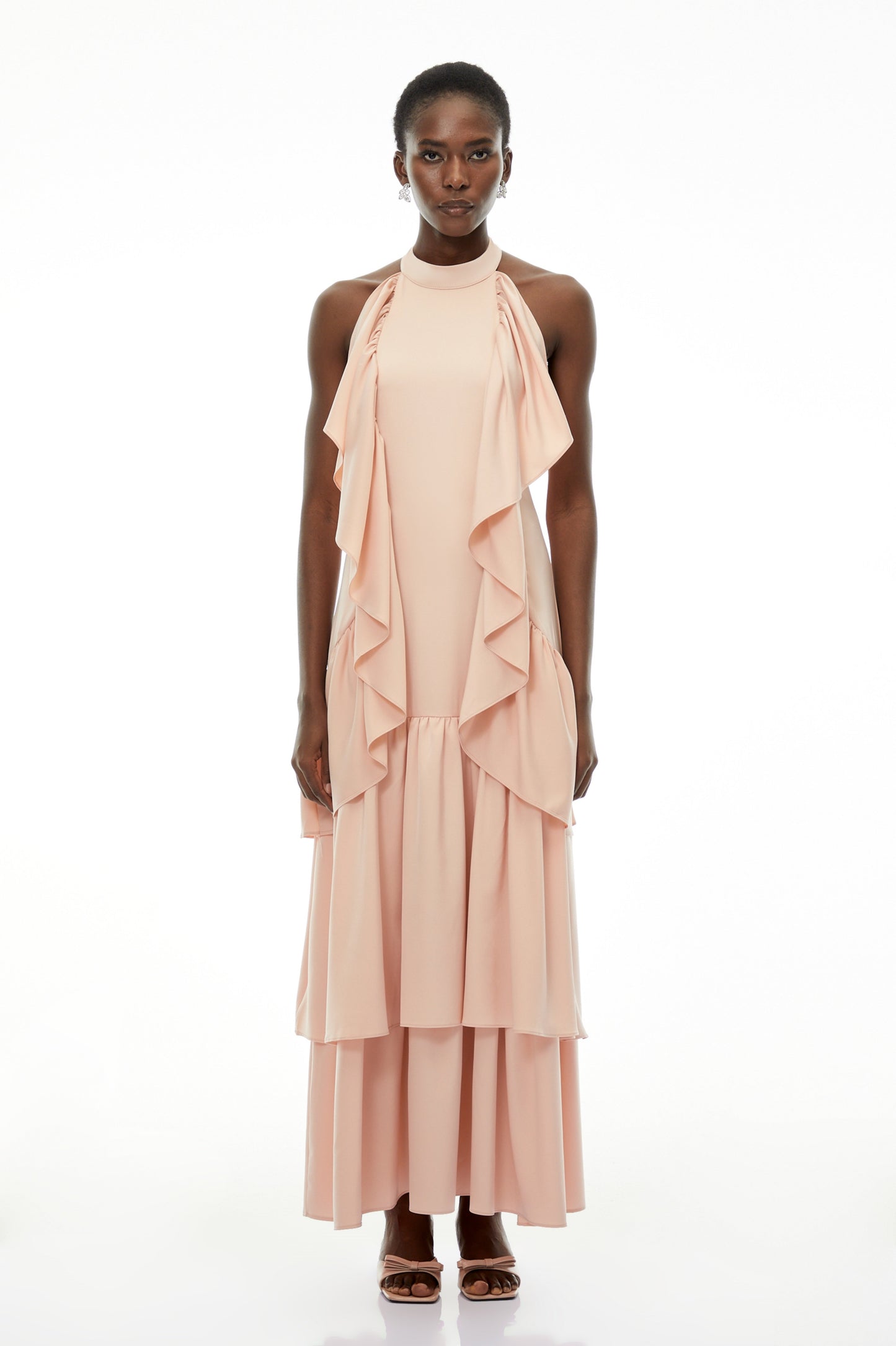 Ambre Pink Ruched Sleeveless Maxi Dress