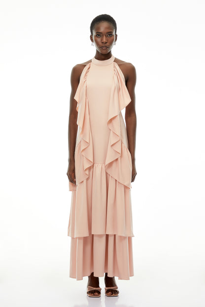 Ambre Pink Ruched Sleeveless Maxi Dress