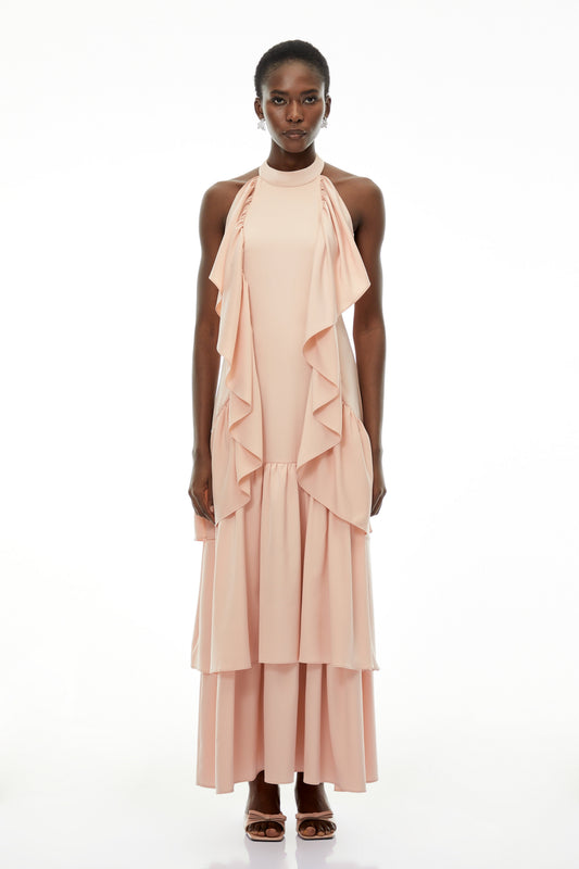Ambre Pink Ruched Sleeveless Maxi Dress