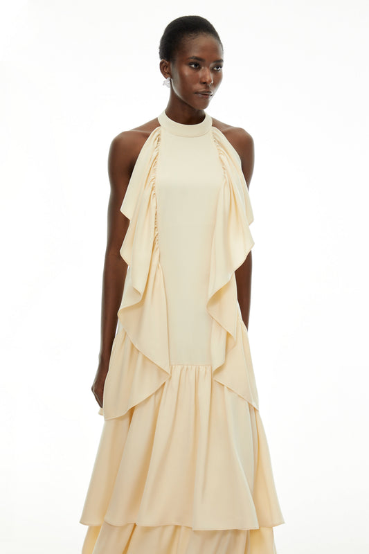 Ambre Yellow Ruched Sleeveless Maxi Dress