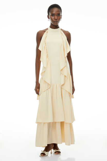 Ambre Yellow Ruched Sleeveless Maxi Dress