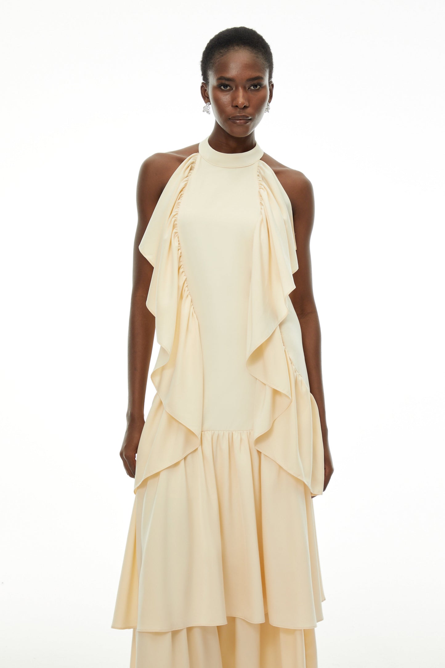 Ambre Yellow Ruched Sleeveless Maxi Dress