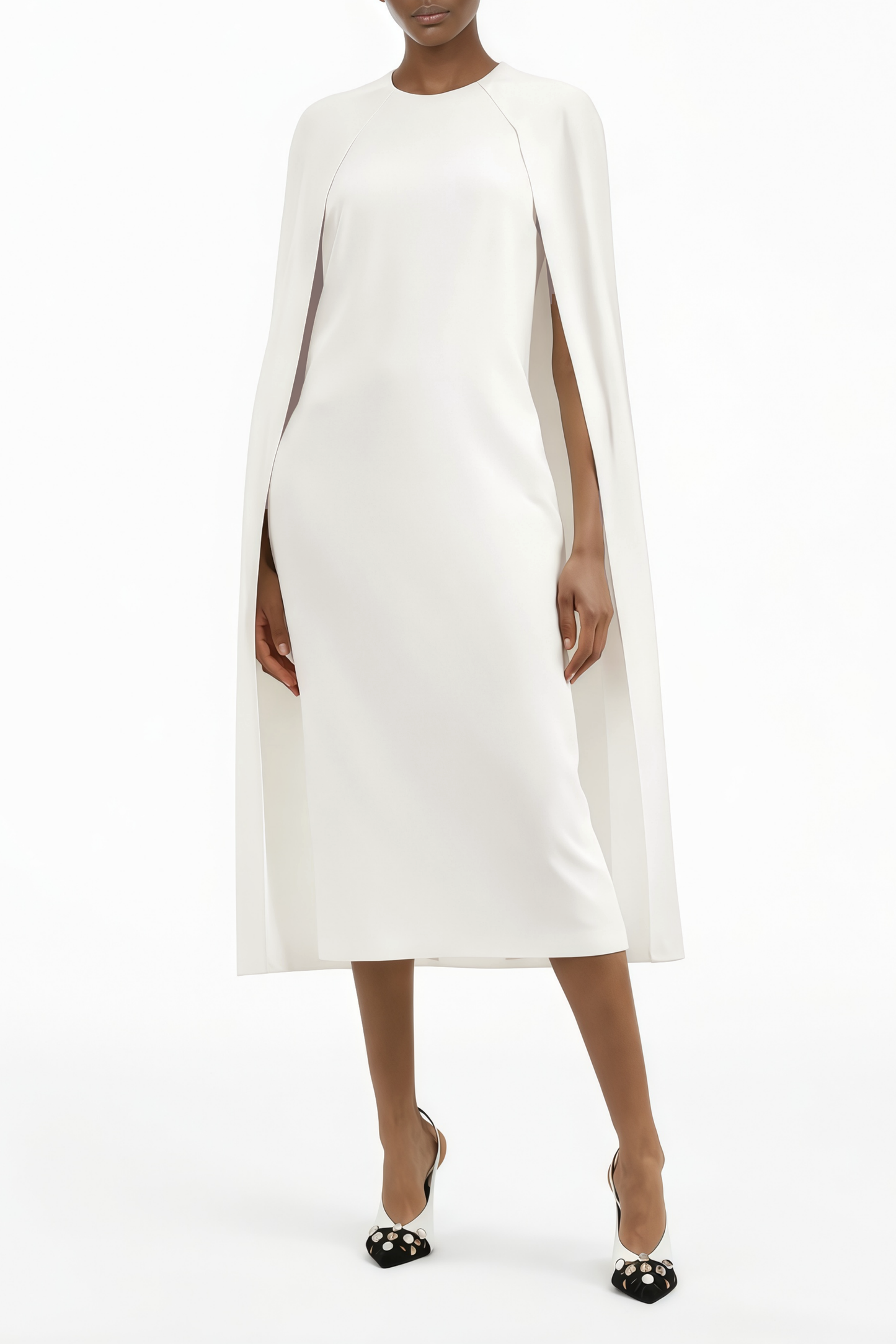 Amelia White Cape Effect Midi Dress