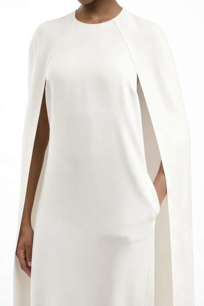 Amelia White Cape Effect Midi Dress
