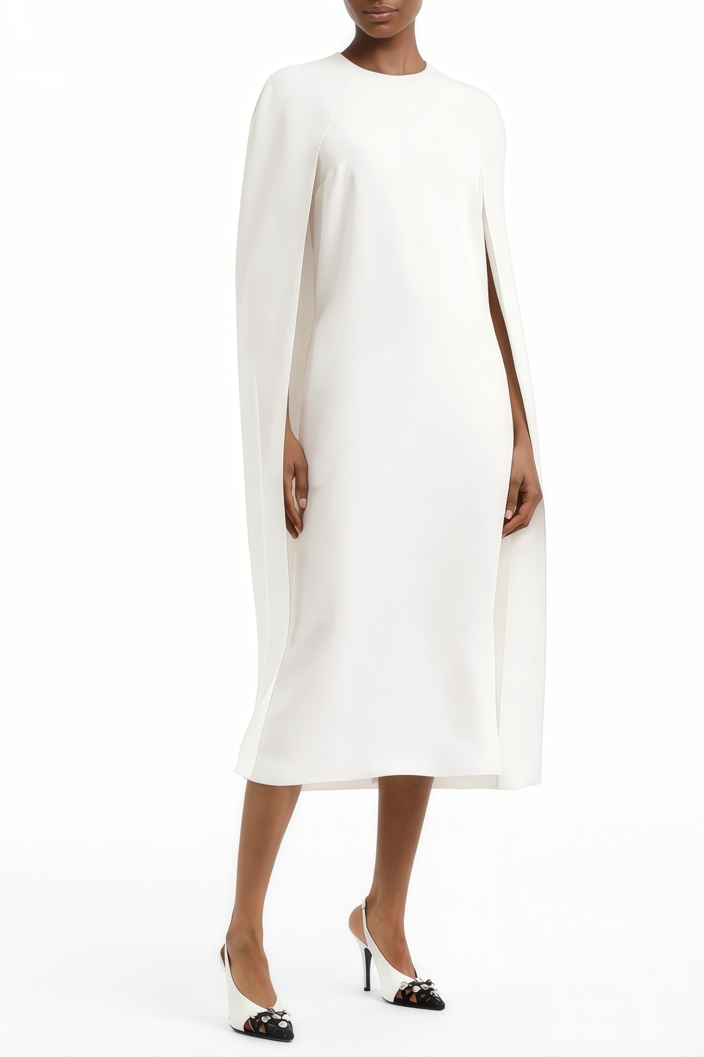 Amelia White Cape Effect Midi Dress