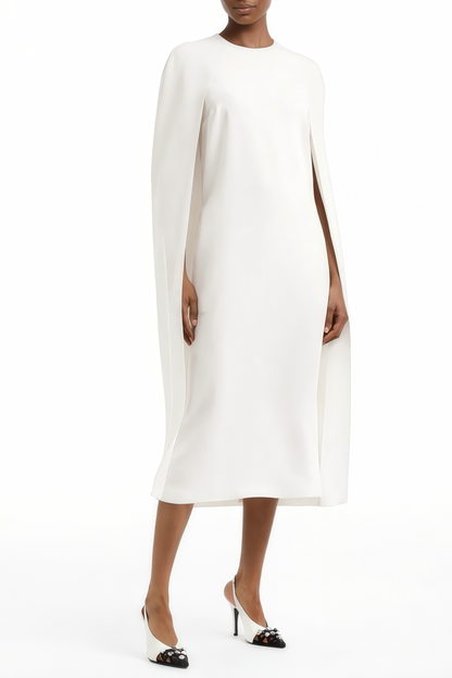 Amelia White Cape Effect Midi Dress