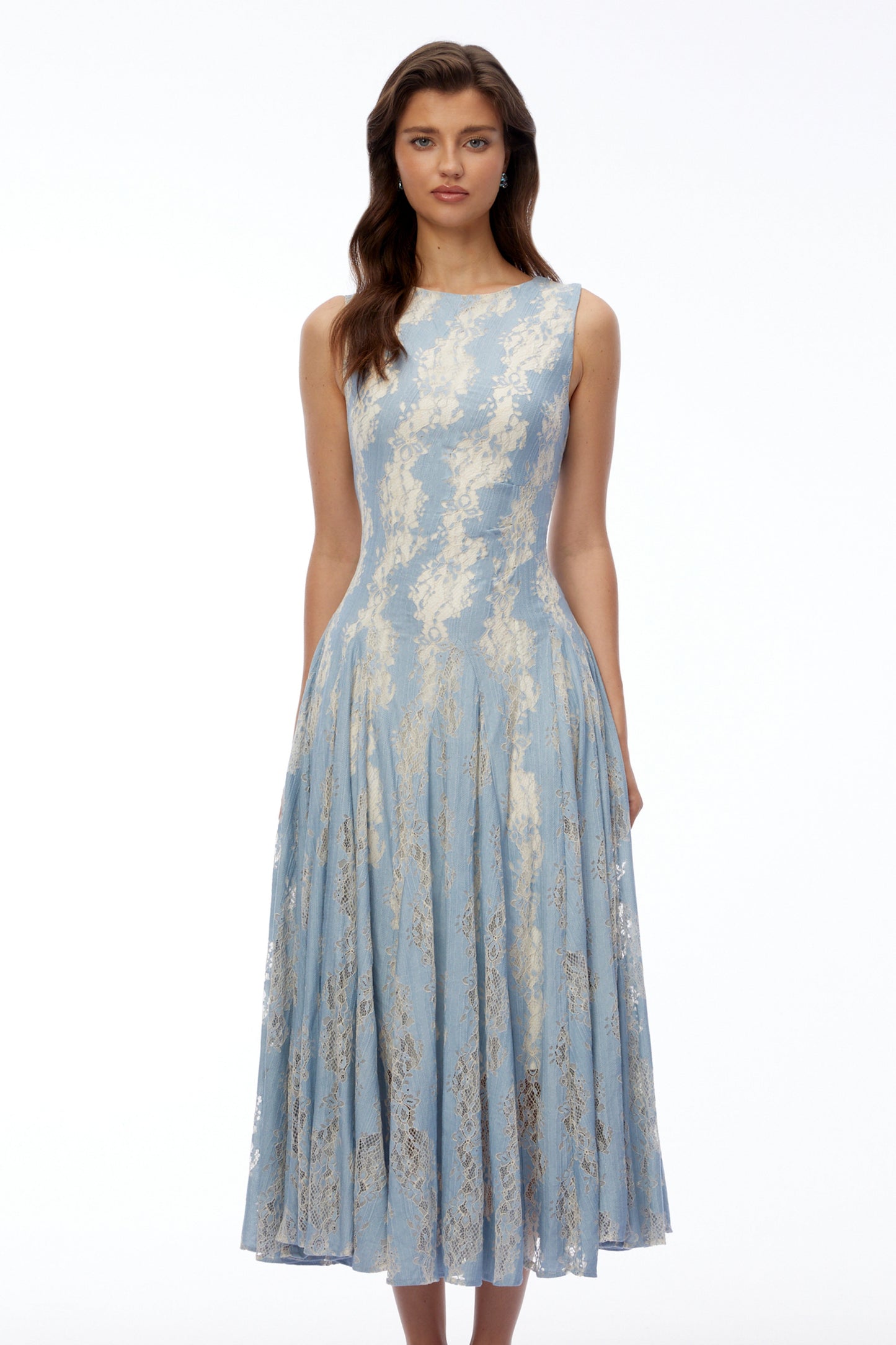Amelie Blue Color Block Lace Midi Dress