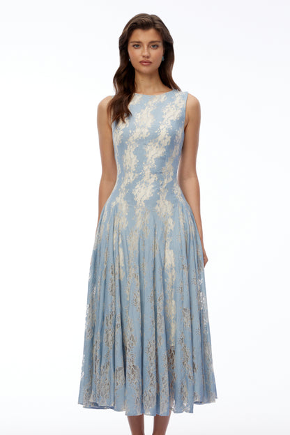 Amelie Blue Color Block Lace Midi Dress