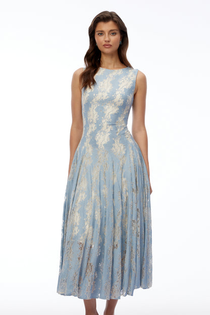 Amelie Blue Color Block Lace Midi Dress