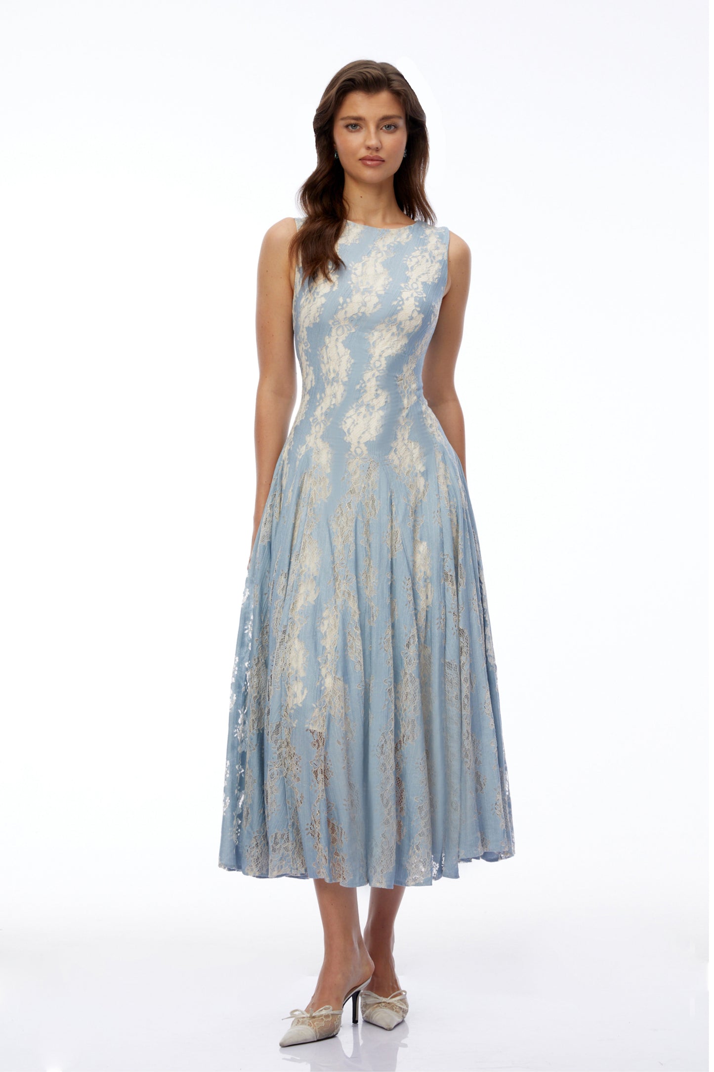 Amelie Blue Color Block Lace Midi Dress