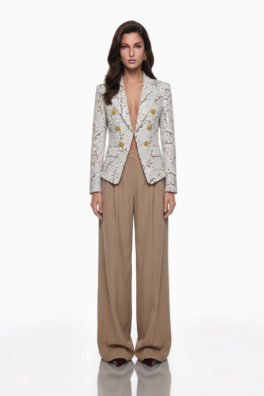 Amélina Cream White Graphic Print Blazer