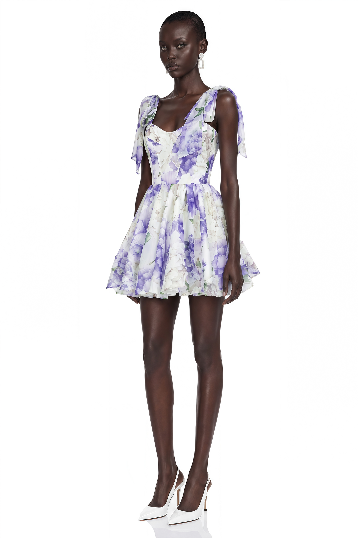 Amy Purple Floral Print Mini Dress with Bow Detail