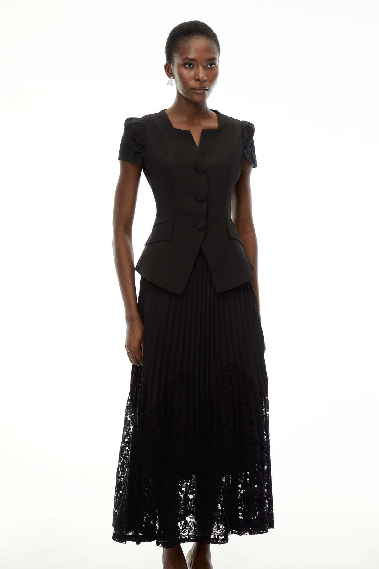 Beatrice Black V-Neck Button Down Top & Skirt Set