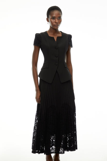 Beatrice Black V-Neck Button Down Top & Skirt Set