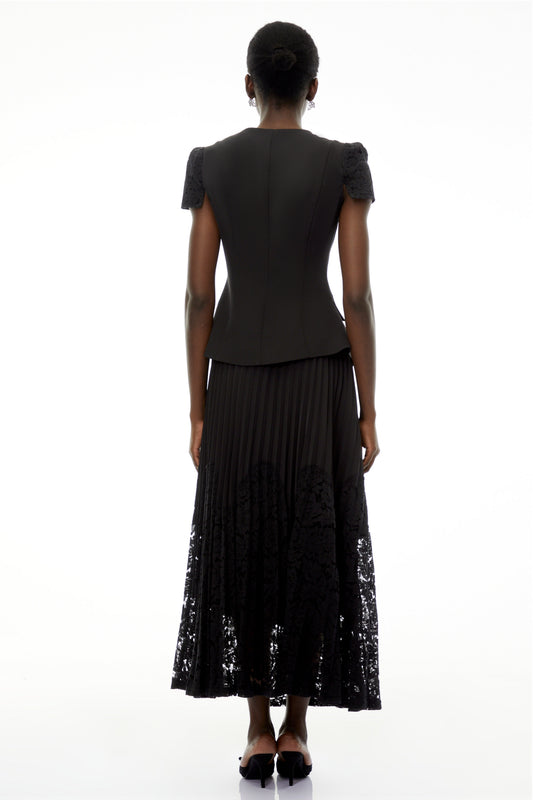 Beatrice Black V-Neck Button Down Top & Skirt Set