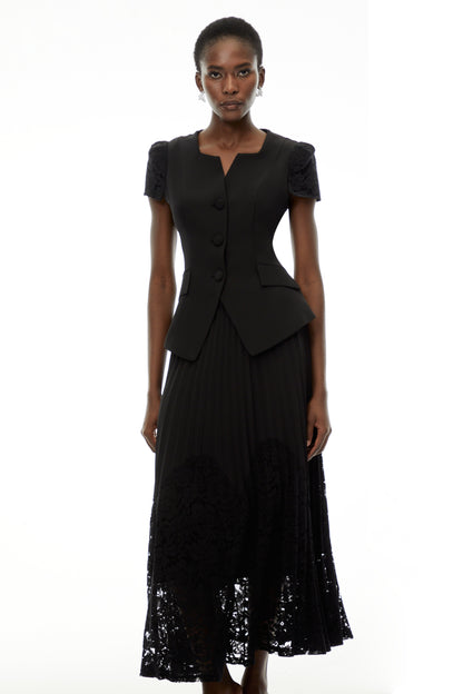 Beatrice Black V-Neck Button Down Top & Skirt Set