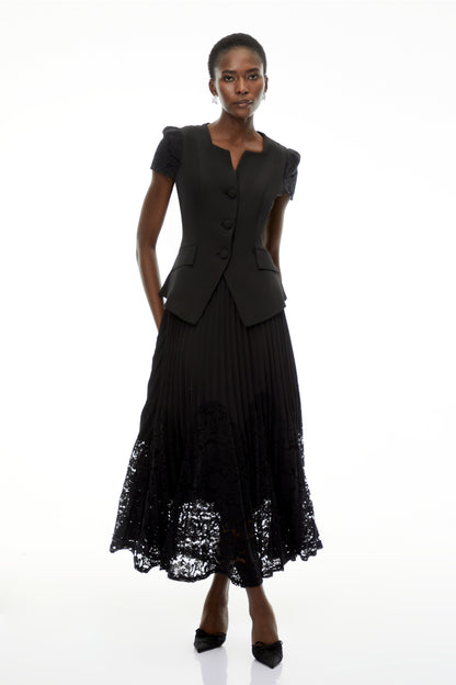 Beatrice Black V-Neck Button Down Top & Skirt Set