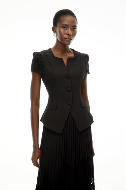 Beatrice Black V-Neck Button Down Top & Skirt Set