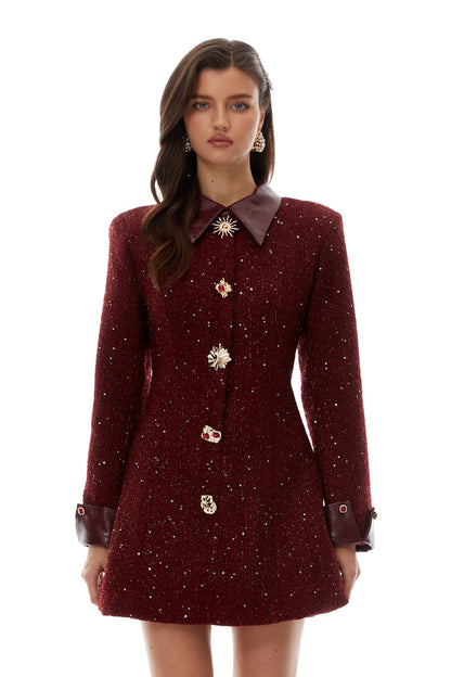 Ancora Red Embellished Tweed Mini Dress