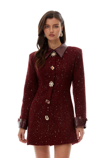 Ancora Red Embellished Tweed Mini Dress