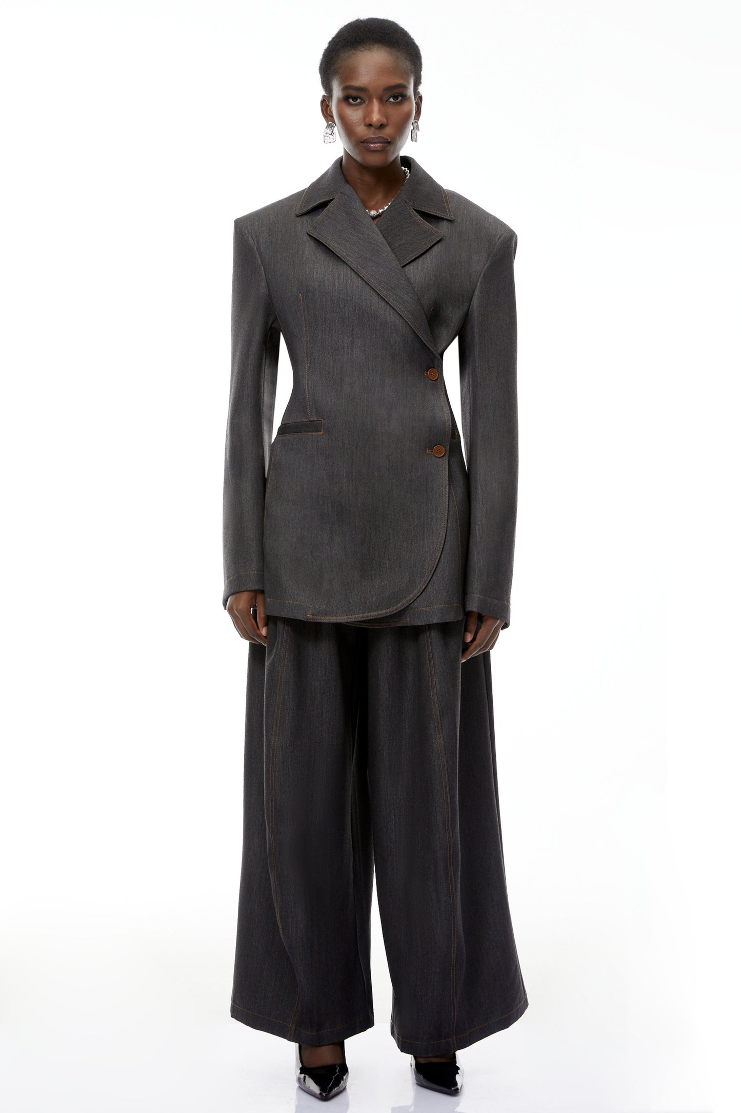 Annabelle Grey Asymmetrical Blazer & Trousers Set