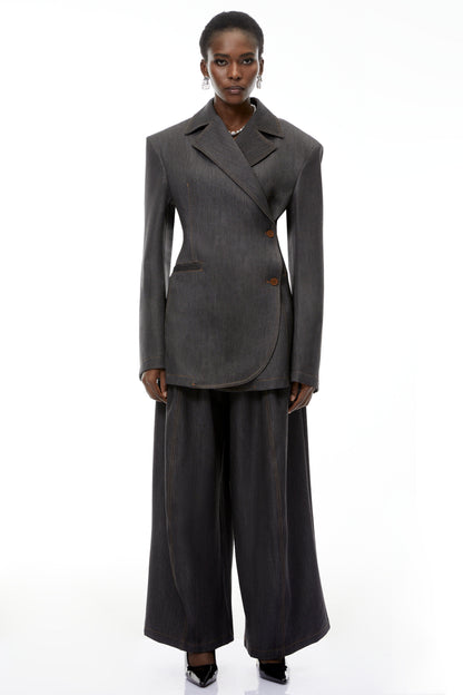 Annabelle Grey Asymmetrical Blazer & Trousers Set