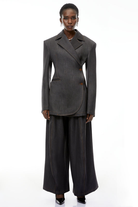Annabelle Grey Asymmetrical Blazer & Trousers Set
