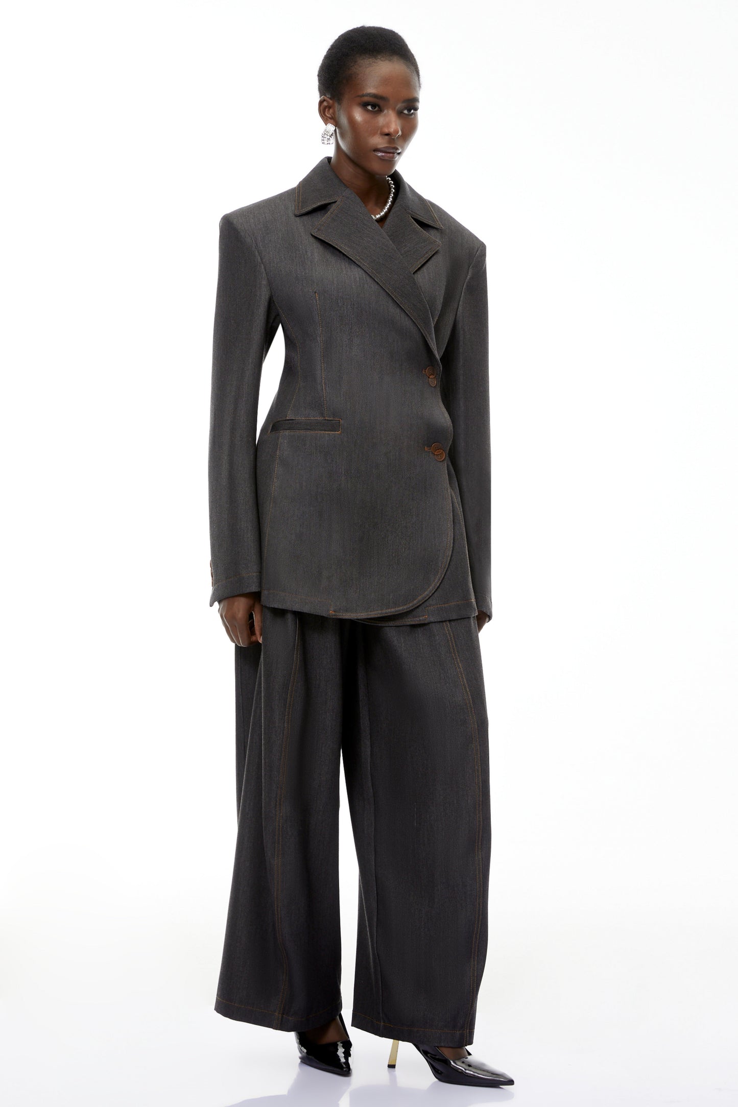 Annabelle Grey Asymmetrical Blazer & Trousers Set