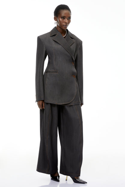 Annabelle Grey Asymmetrical Blazer & Trousers Set